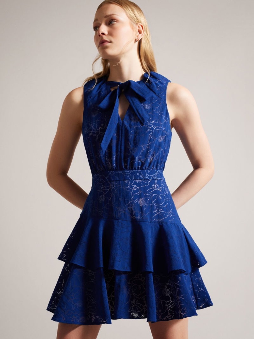 TED BAKER Timmia Asymmetric Tiered Mini Dress. Cobalt blue. Size XL - Picture 1 of 11